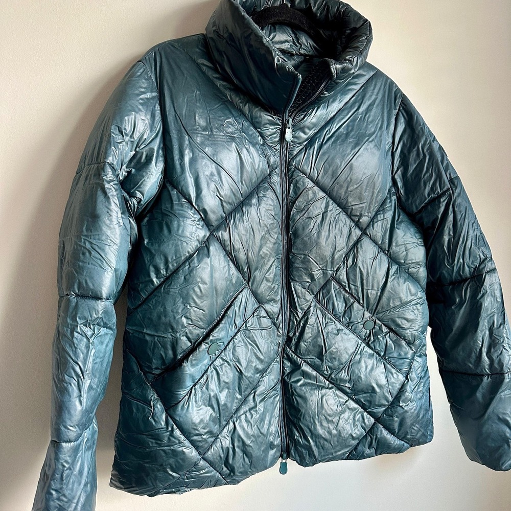 Save The Duck Jacket Womens Medium Teal Quilted Puffer Plumtech Ultra Light Zip - Picture 2 of 10